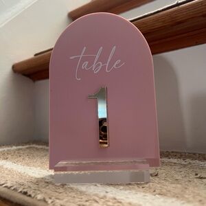 Pink Table Number Signs with Gold Accent